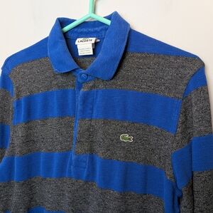 VINTAGE Polo LACOSTE Stripes Long Sleeve For Men Size 6 = XL Blue Gray Color